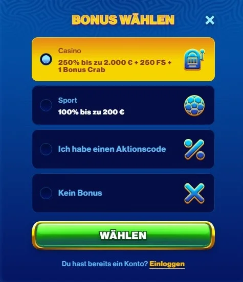 Inscription au casino Spins of Glory